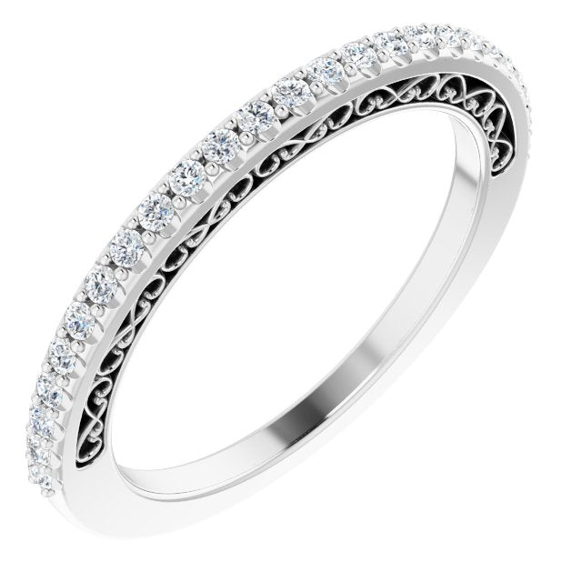 Filigree Accent Two Tone Diamond Wedding Band-VIRABYANI